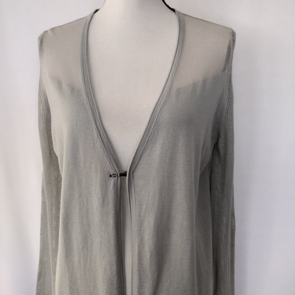 Elie Tahari Sage Gray Cotton and Silk Blend Light Cardigan Sweater - Picture 8 of 12